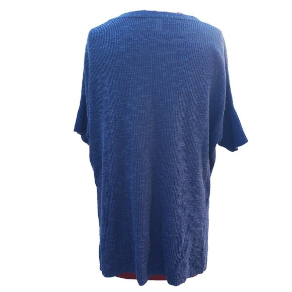 Eileen Fisher Sweater Blue Linen Knit V Neck Short Dolman Sleeve Hi Low Small - Picture 4 of 7